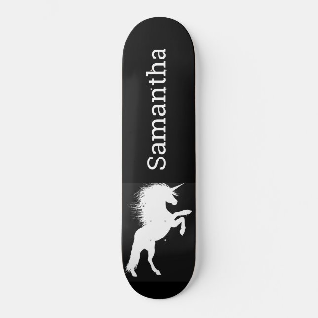Skateboard Carte à roulettes noir blanc Unicorne (Recto)