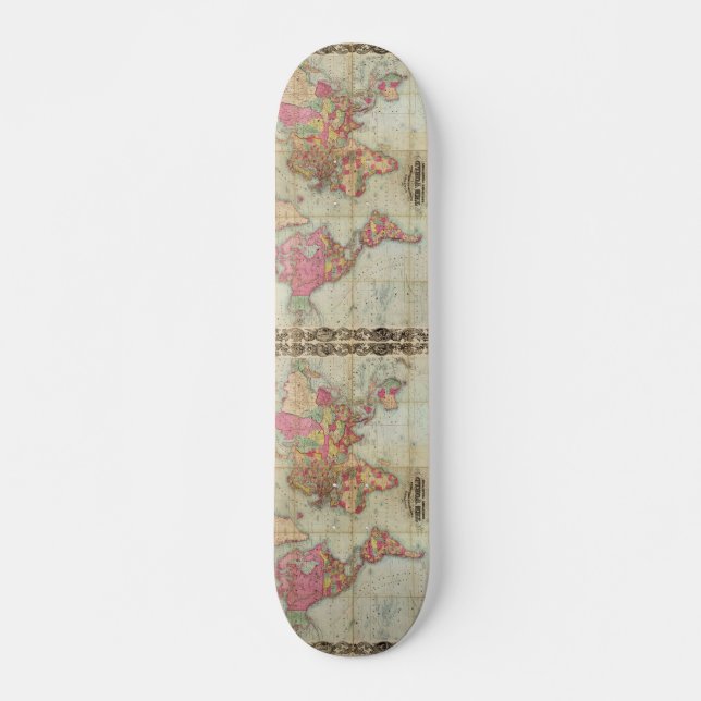 Skateboard Carte antique du monde par John Colton, circa 1854 (Devant)