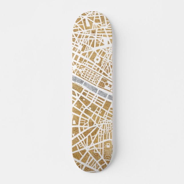 Skateboard Carte dorée de ville de Paris (Devant)