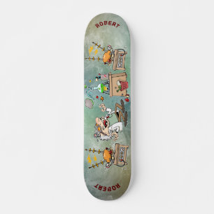 Skateboard Cartoon Mad Scientifique Dans Son Laboratoire Avec