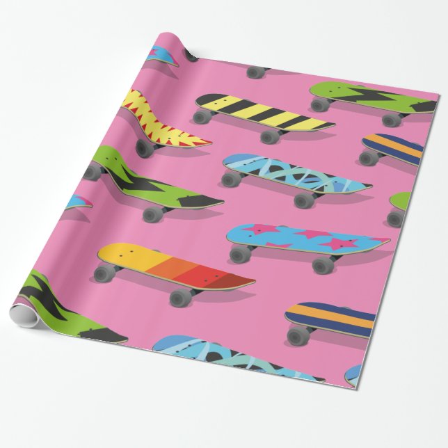 Skateboard Cartoon. Wrapping Paper (Unrolled)
