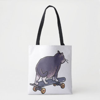 skateboard cat bye tote bag
