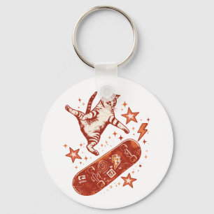 Skateboard Cat Y2K 90s Style Keychain