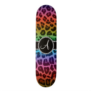 Skateboard Cercle d'empreinte de léopard d'arc-en-ciel de