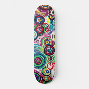 Skateboard Cercles colorés et torsades Art Abstrait original