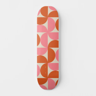 Skateboard Cercles oranges et roses géométriques de milieu de