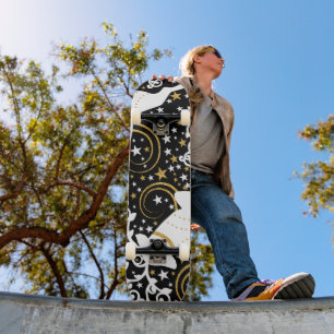 Skateboard Cerf floral de Noël doré en fleurs