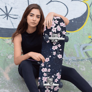 Skateboard Cerisier rose Fleur étoile Ciel de nuit