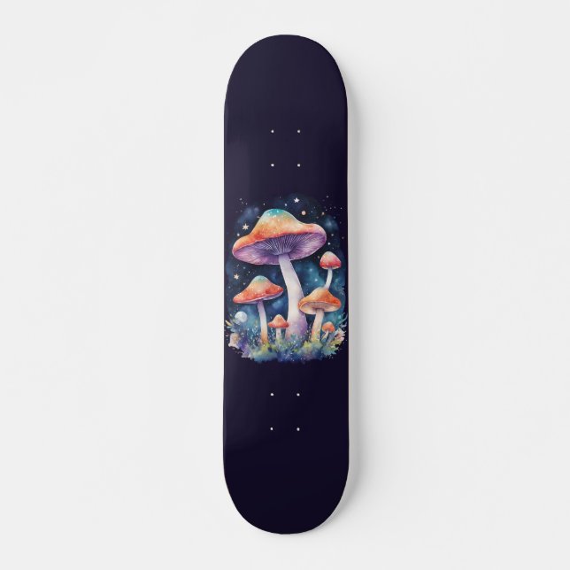 Skateboard Champignons cosmiques Aquarelle Style Art (Devant)