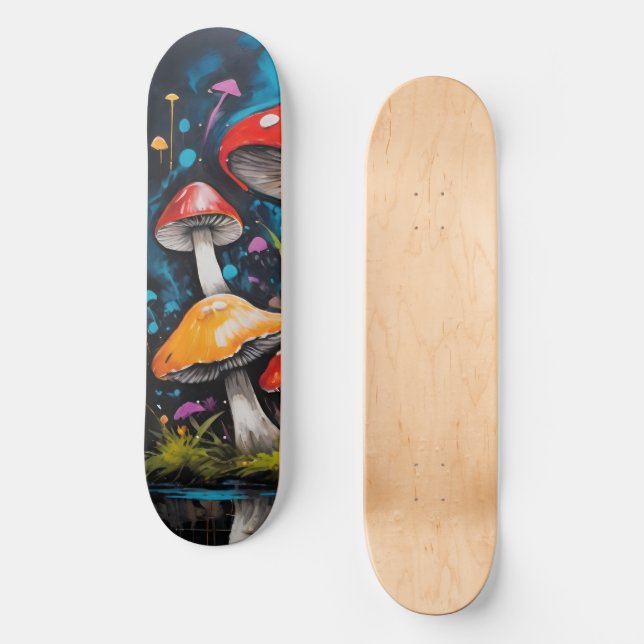 Skateboard Champignons des hippies colorés et brillants (Recto)