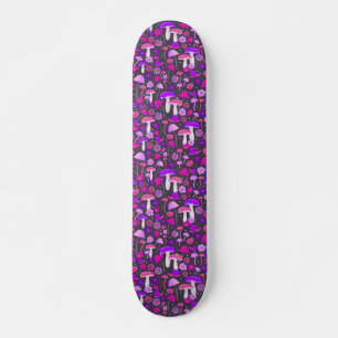 Skateboard Champignons Trippy violet, rose et noir