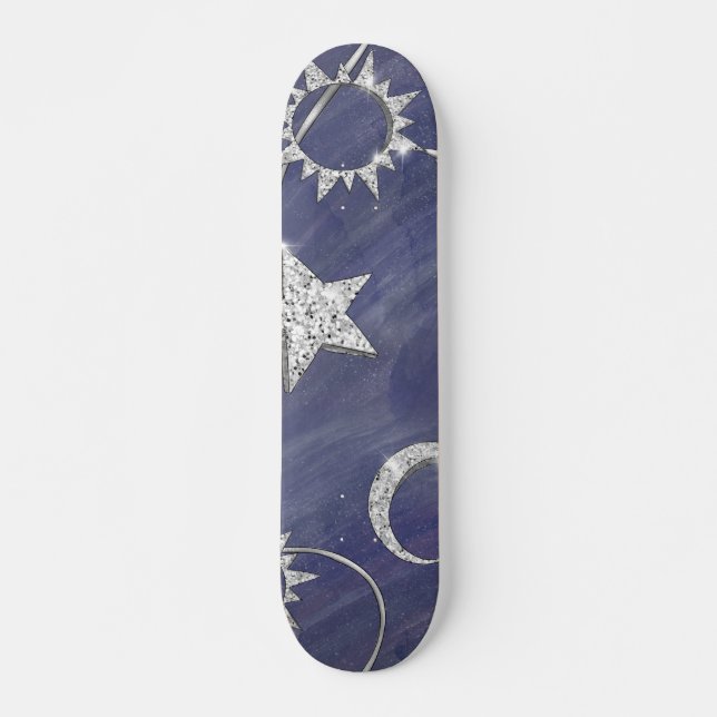 Skateboard Charming mystique | Étoiles de lune d'argent Sun A (Devant)
