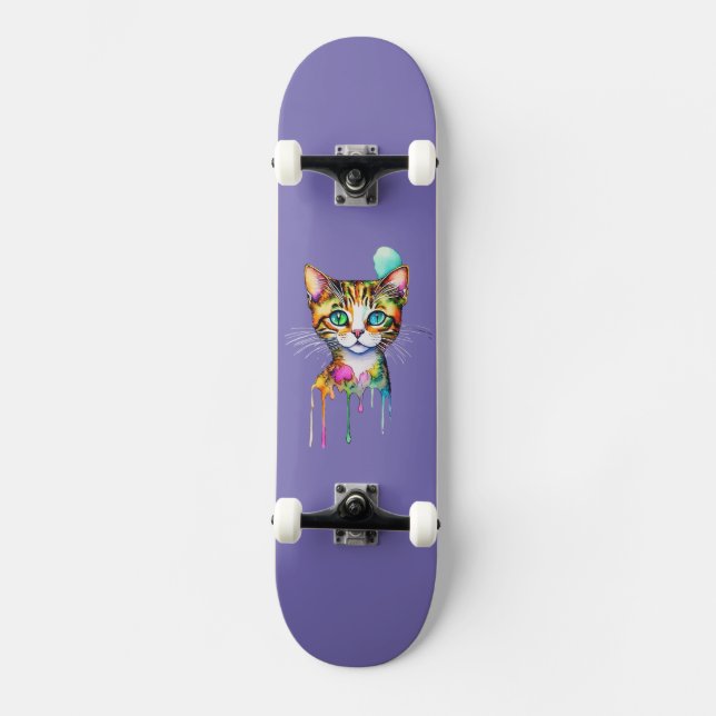 Skateboard Chat Aquarelle Coloré (Recto)