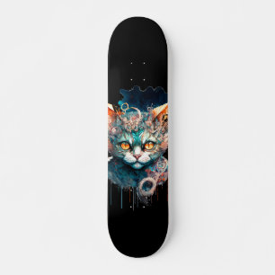 Skateboard Chat aquarelle en style steampunk