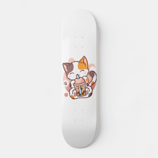 Skateboard Chat Boba Tea Bubble Tea Anime Kawaii Neko pour fi (Recto)