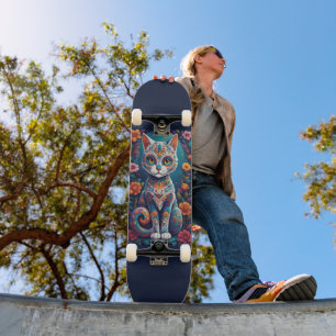 Skateboard Chat Crâne de Sucre