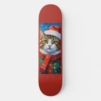 Skateboard Chat de Noël festif avec un chapeau de Père Noël