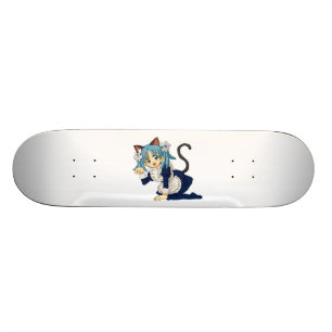 Skateboard Chat d'écolière d'Anime sur ses genoux dans la