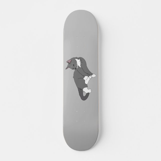 Skateboard Chat gris et blanc Tuxedo (Devant)