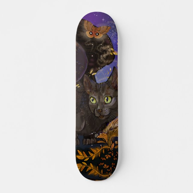 Skateboard Chat magique de l'automne du corbeau (Devant)