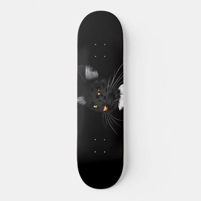 Skateboard Chat noir aux yeux jaunes dans le noir (Recto)