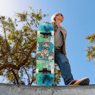 Skateboard Chat Retro Street Relaxant   Drôle