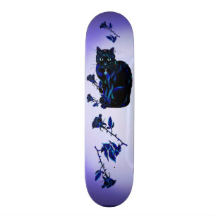 Skateboard Chat très noir et roses