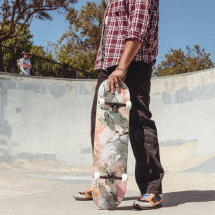 Skateboard Chats aux Papillons Rose et Pastels