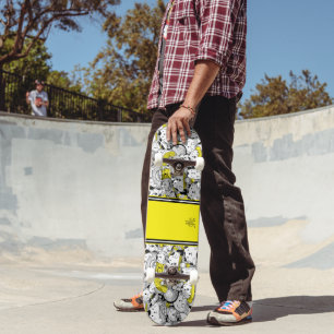 Skateboard Chats de champignons Monogramme jaune