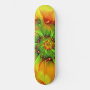Skateboard Chaud Été Vert Orange Abstrait coloré Fractal