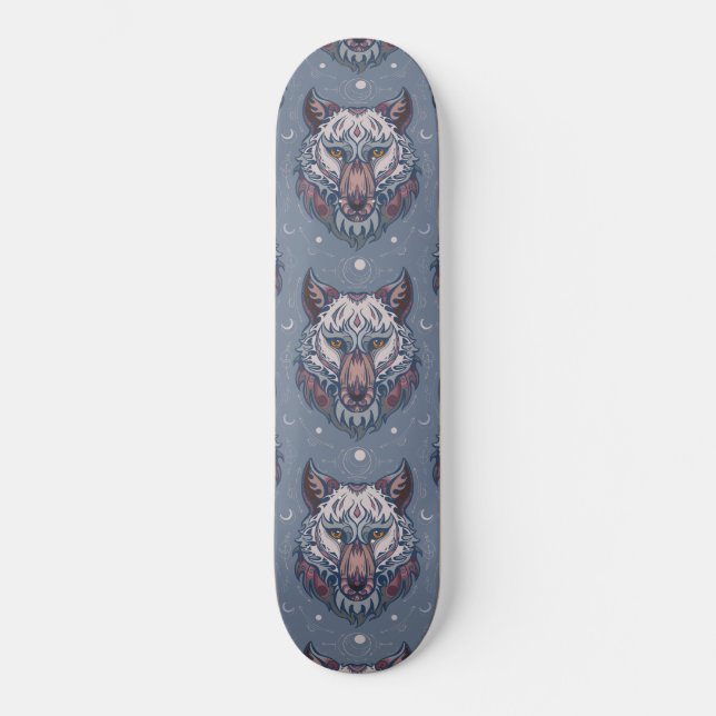 Skateboard Chefs de loups avec décoration de boho (Recto)