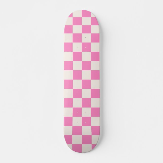 Skateboard Chèque rose, Motif en damier, À damiers (Devant)