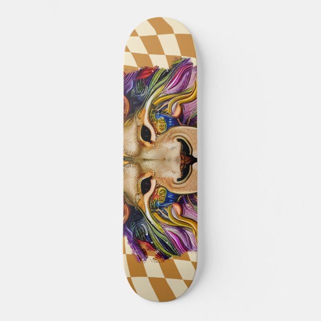 Skateboard Chequered Retro Golden Rainbow Lion (Front)