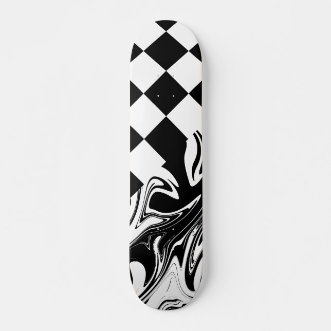 Skateboard Chèques et tourbillons - Noir et Blanc (Devant)