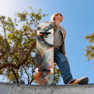 Skateboard Cheval courant à l'aquarelle abstraite