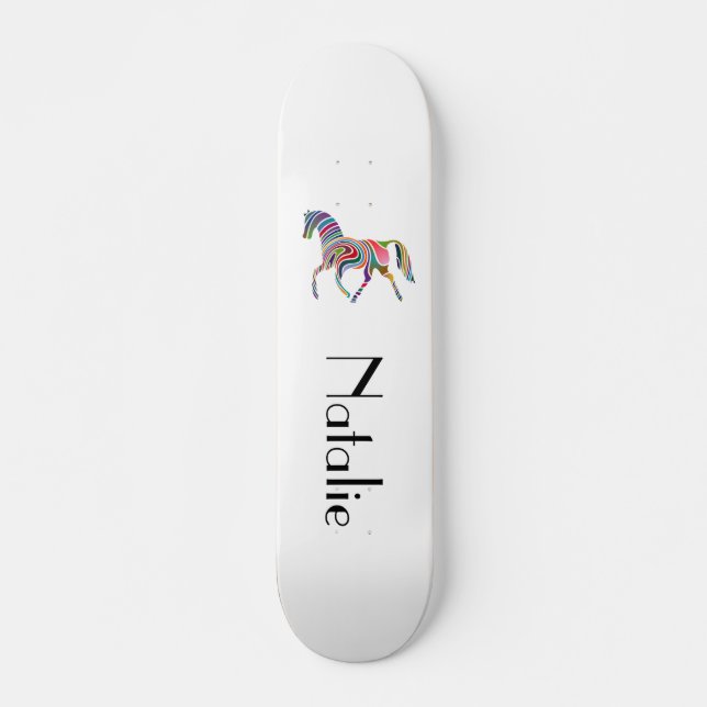 Skateboard Cheval d'arc-en-ciel - votre nom (Devant)