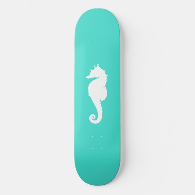 Skateboard Cheval de mer Turquoise et Blanc (Recto)