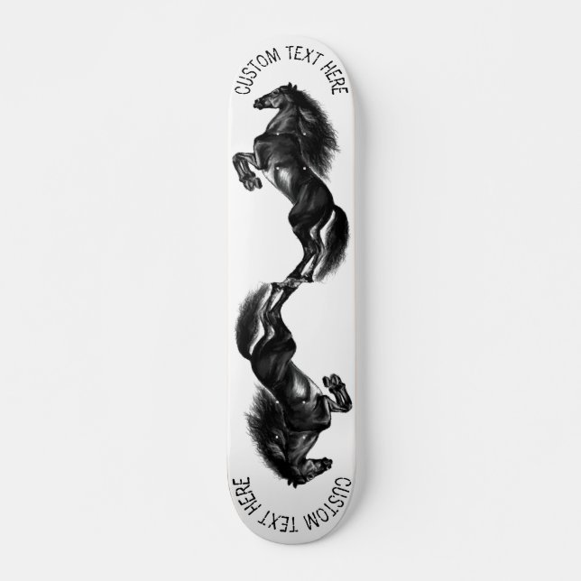 Skateboard Cheval sauvage noir droit - Dessin noir et blanc (Devant)