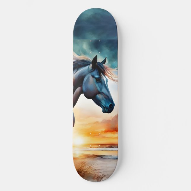 Skateboard Cheval sauvage sur la dune de Grassy au coucher du (Recto)