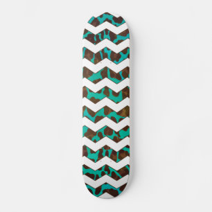 Skateboard Chevron Léopard Imprimé Marron et Turquoise