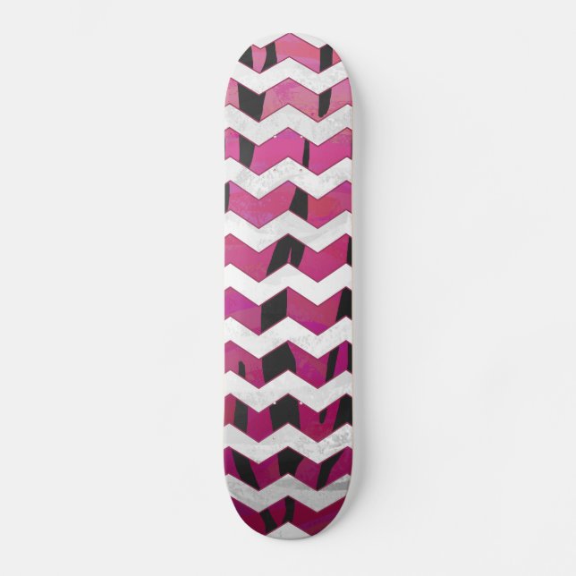 Skateboard Chevron Tiger rose chaud et noir (Recto)