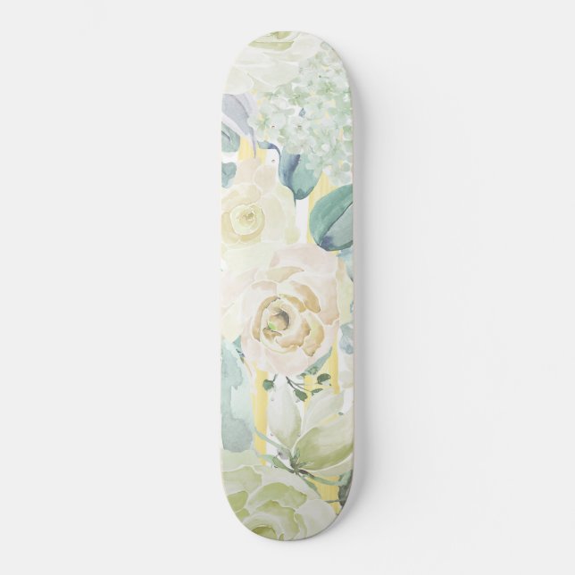 Skateboard Chic menthe vert jaune aquarelle bleu floral (Recto)