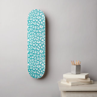 Skateboard Chic White Leopard Spots on Turquoise