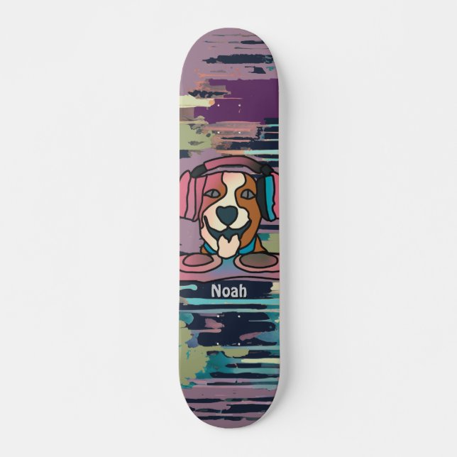 Skateboard Chien rétro de rue avec casque | Drôle (Devant)