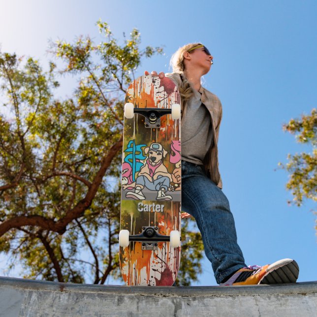 Skateboard Chien rétro de rue décontracté | Drôle (Extérieur 1)