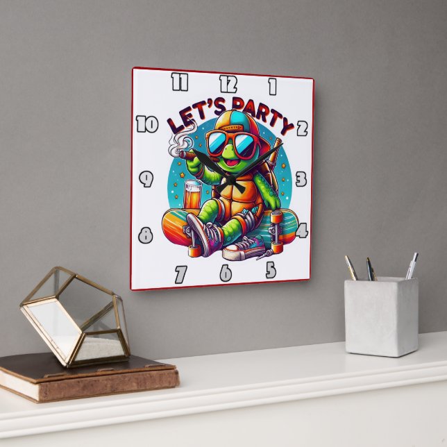 Skateboard chill vibes at turtle party square wall clock (Office)