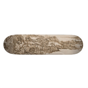 Skateboard Chinese landscape with mountains