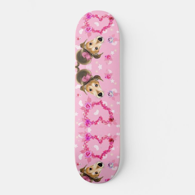 Skateboard Chiot Avec Ruban Rose - Amour (Recto)