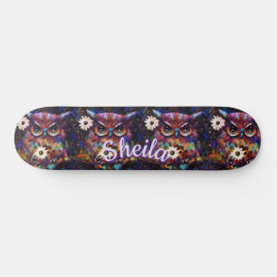 Skateboard Chouette florale impressionniste de Whimsical Pers