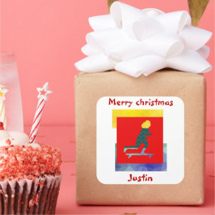 skateboard christmas gift, personalized name square sticker